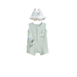 Combishort Bébé + Chapeau En Gaze De Coton Garden Party Vert