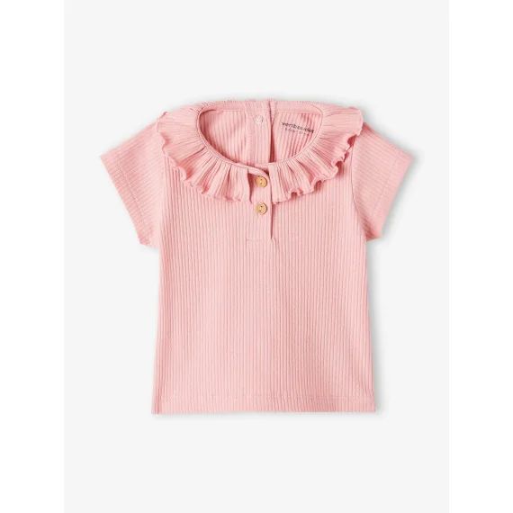 Tee-shirt en côtes bébé avec collerette rose