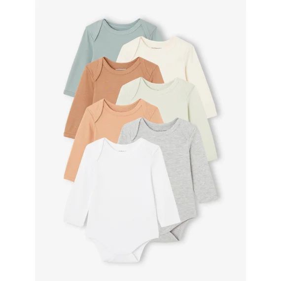 Lot de 7 bodies manches longues ouverture US bébé BASICS multicolore