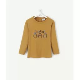 T-shirt bébé garçon en coton marron motifs pingouins et message –  – Soldes