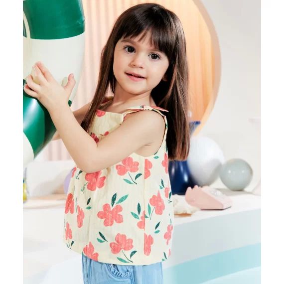 Blouse bébé fille jaune en coton et imprimée avec fleurs –  – Soldes