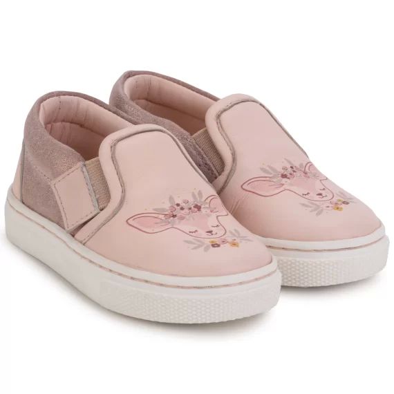 Baskets scratchées en cuir Fille Rose