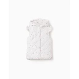 Gilet Matelassé Avec Capuche Et Motif Floral Beige Clair