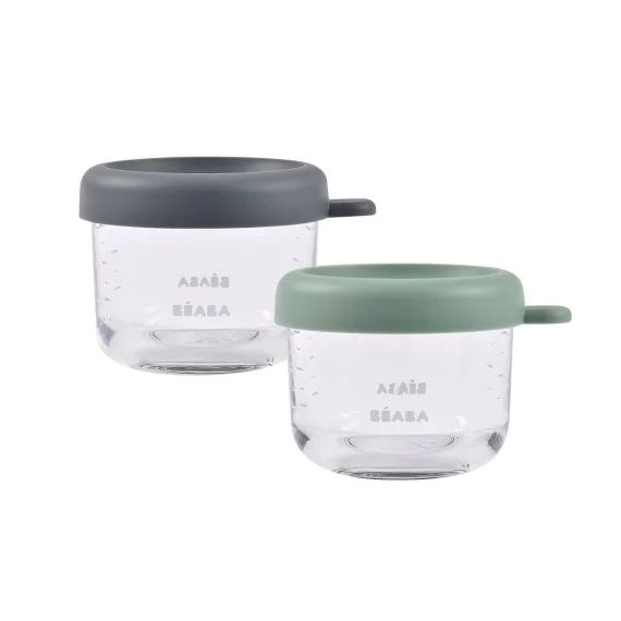 Lot De 2 Portions Repas En Verre 150 Ml Gris / Vert