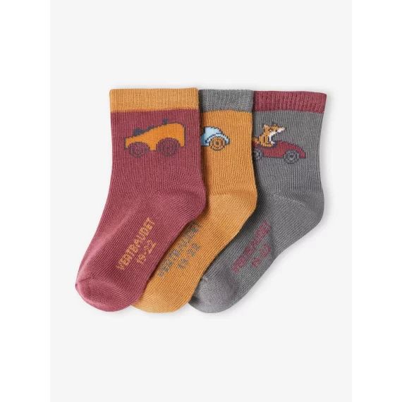 Lot de 3 paires de chaussettes voitures bébé garçon bordeaux