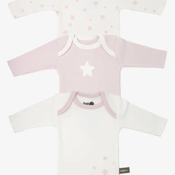 Body Manches Longues En Coton Bio À Motifs Étoiles (lot De 3) Rose Pâle