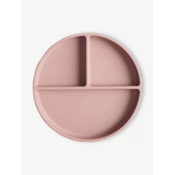 Assiette compartimentée MUSHIE en silicone rose blush