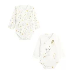 Lot De 2 Bodies Bébé Manches Longues Ouverture Croisée Mini Souris Blanc