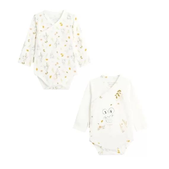 Lot De 2 Bodies Bébé Manches Longues Ouverture Croisée Mini Souris Blanc