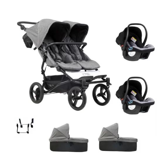 Poussette Double Mountain Buggy Duet V3.2 Luxury Edition – Herringbone + 2 Nacelles Plus + 2 Coques Protect