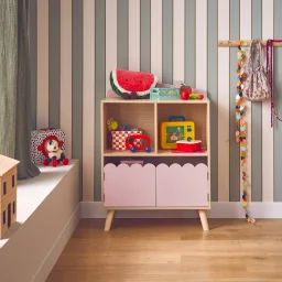 Bibliothèque Enfant Décor Bois 2 Étagères 2 Portes Azur Rose