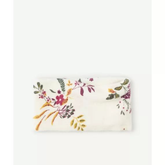 Snood tricot bébé fille écru et imprimé avec fleurs colorées
