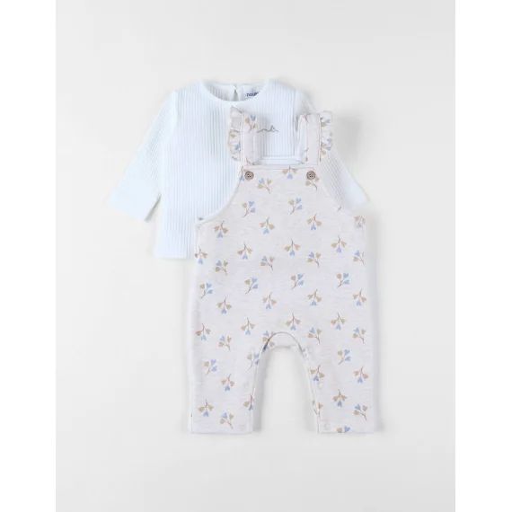 Set Salopette + T-shirt Coeurs Beige
