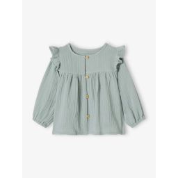 Blouse à volants bébé en gaze de coton vert d&rsquo;eau