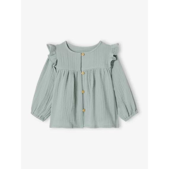 Blouse à volants bébé en gaze de coton vert d&rsquo;eau