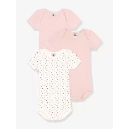 Lot 3 bodies manches courtes mini coeurs PETIT BATEAU vieux rose