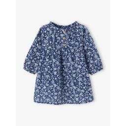 Robe à fleurs bébé fille en gaze de coton bleu jean
