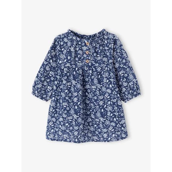 Robe à fleurs bébé fille en gaze de coton bleu jean