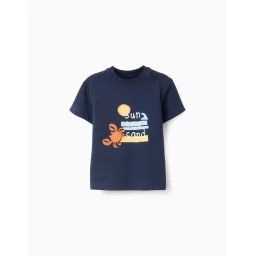 T-shirt De Coton Et Détails 3d Bleu Foncé