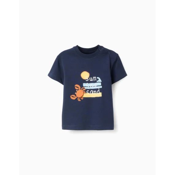 T-shirt De Coton Et Détails 3d Bleu Foncé
