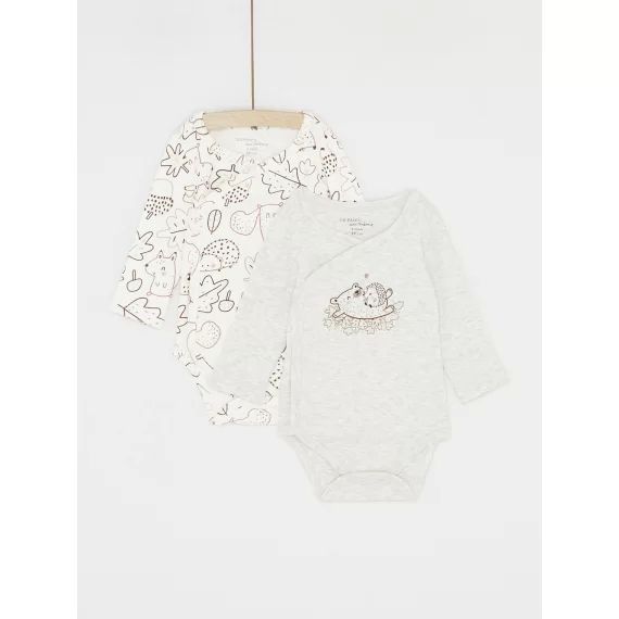 Lot De 2 Bodys Manches Longues Blanc Et Gris Mixte – Blanc cassé
