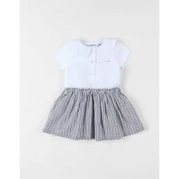 Robe Bi-matière À Manches Courtes Tricolore Blanc
