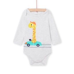 Body Gris Chiné Motif Giraffe Fantaisie Bébé Garçon