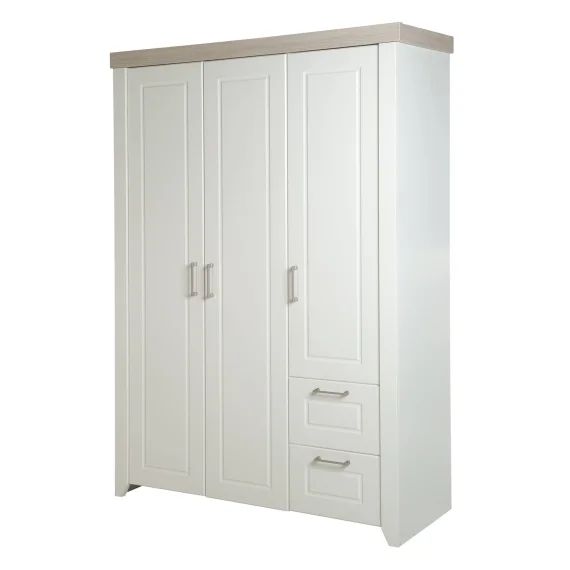 Armoire Bébé 3 Portes Et 2 Tiroirs Felicia Blanc Cassé / Décor Bois Luna