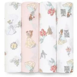 Lot de 4 maxi langes en coton Disney Princess (112 x 112 cm)
