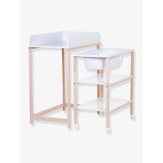 Table à langer avec baignoire intégrée CHILDHOME blanc/bois