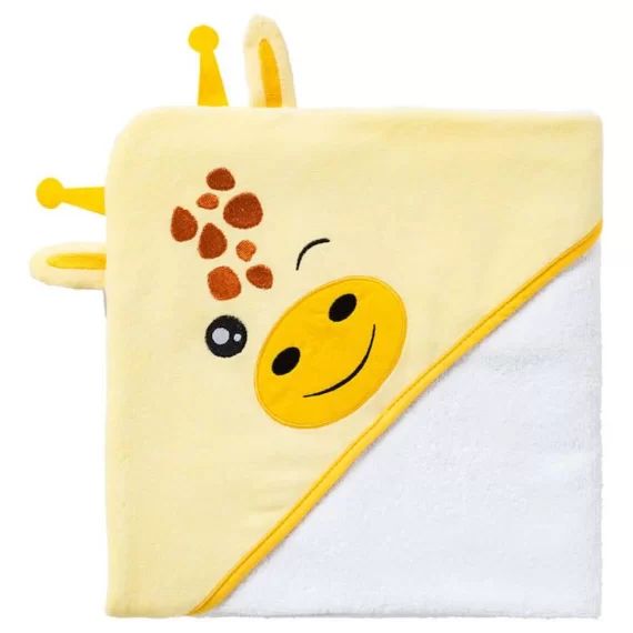 Cape de bain BABYCALIN GIRAFE – Dès la naissance – Velours/Coton – 75 x 75 cm – Jaune jaune