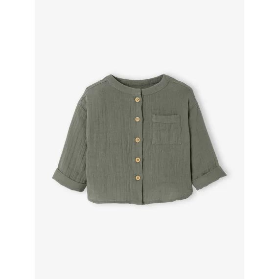 Chemise col mao bébé en gaze de coton personnalisable vert foncé