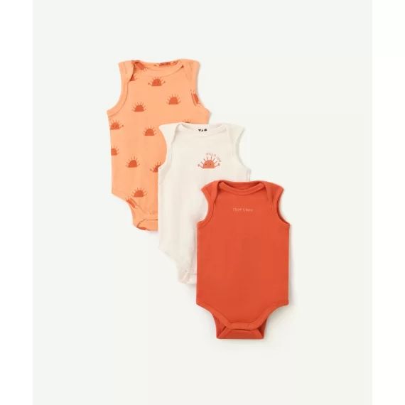 Lot de 3 bodies sans manches bébé en coton bio uni et imprimé