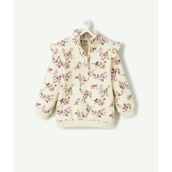 Sweat bébé fille en fibres recyclées fleuri avec volants