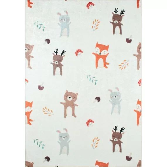 Tapis Chambre Enfant – Motifs Animaux – Creme – 120 X 160 Cm – Nazar Rugs Blanc
