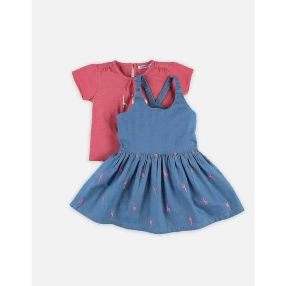 Ensemble robe + bloomer + t-shirt bleu