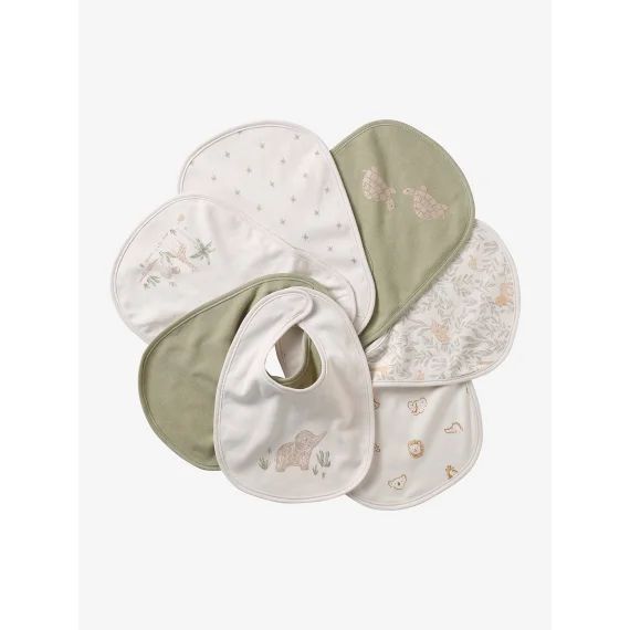 Lot de 7 bavoirs naissance en coton bio* vertbaudet babylone