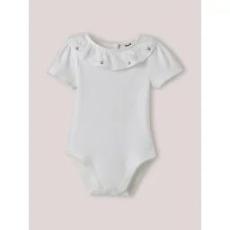 Body Collerette Brodée En Coton Biologique Blanc Doux