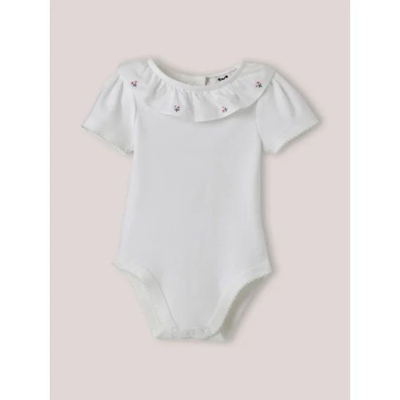 Body Collerette Brodée En Coton Biologique Blanc Doux