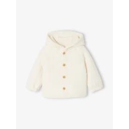Cardigan naissance à capuche en molleton matelassé écru