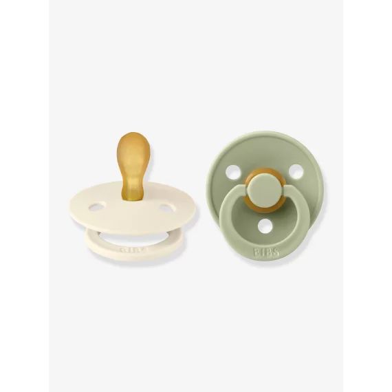 Lot de 2 sucettes-tétines BIBS Colour, taille 1 de 0 à 6 mois ivoire/vert sauge