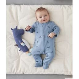 Dors bien zippé en fibres recyclées bleu avec chiens floqués –  – Soldes