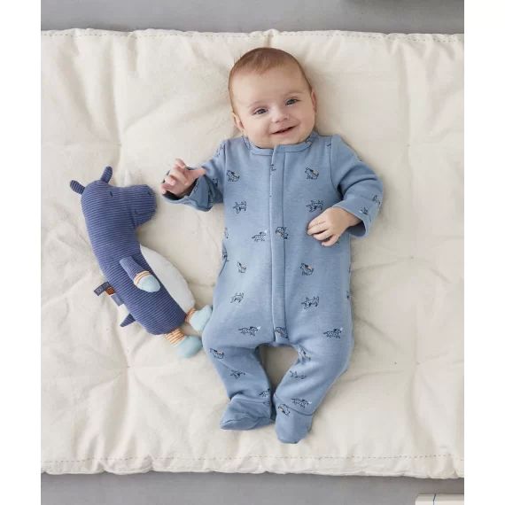 Dors bien zippé en fibres recyclées bleu avec chiens floqués –  – Soldes