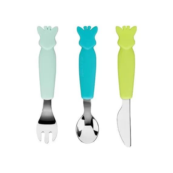 Lot de 3 couverts avec manche en silicone Azur