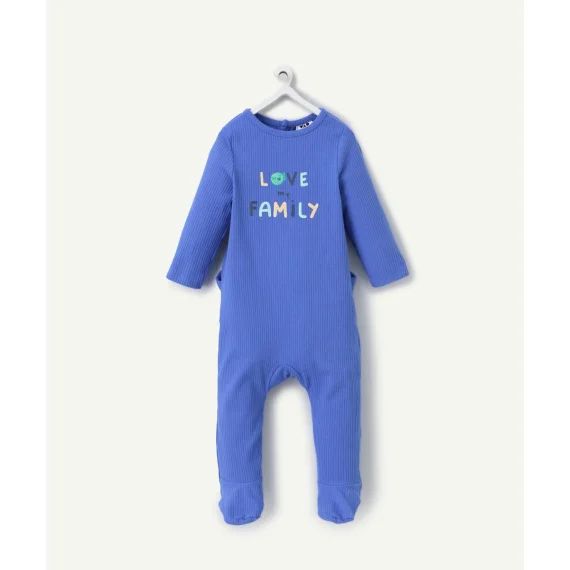 Dors-bien bébé garçon en coton biologique bleu avec message