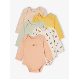 Lot 5 Bodies Manches Longues Ouverture US Fruits vert sauge
