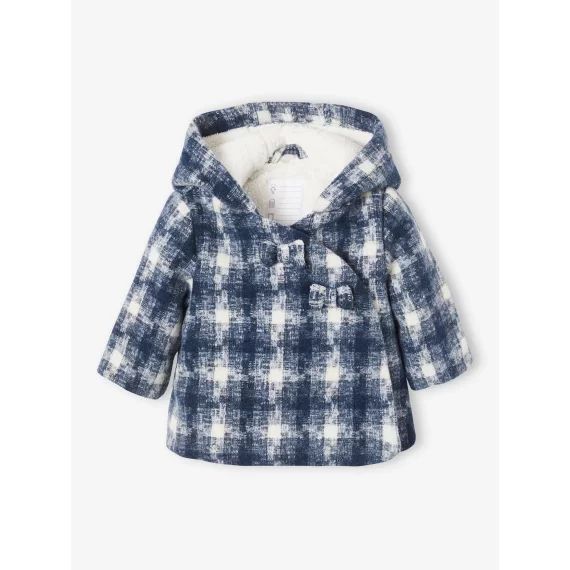 Manteau à carreaux bébé ouverture croisée carreaux bleu foncé