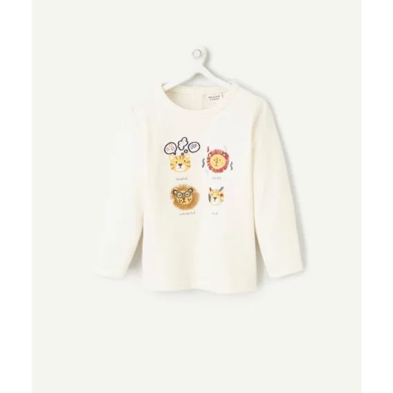 T-shirt bébé garçon en coton bio écru avec tigres et messages