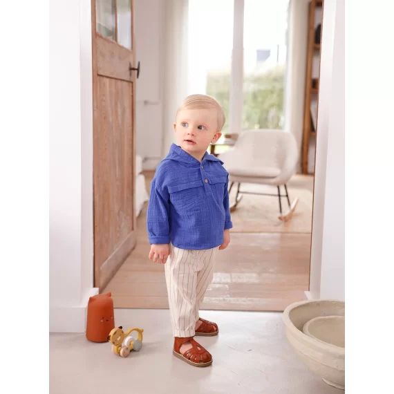 Ensemble bébé chemise en gaze de coton et pantalon bleu roi