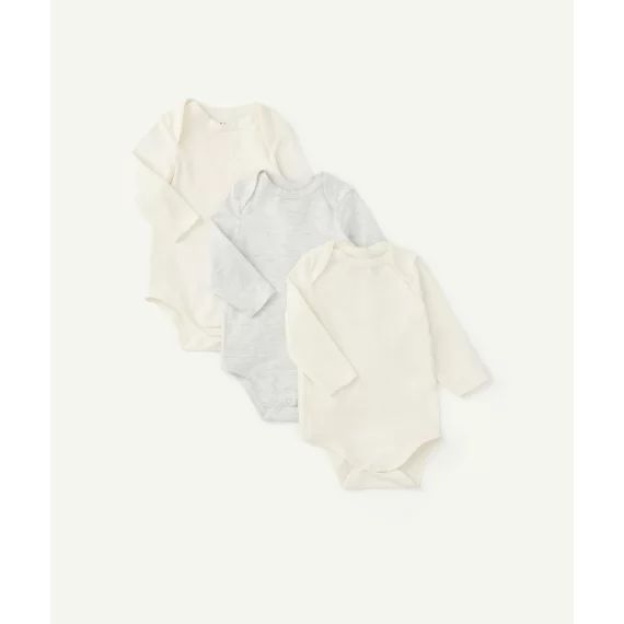 Lot de 3 bodies en coton biologique unis blanc et gris –  – Soldes